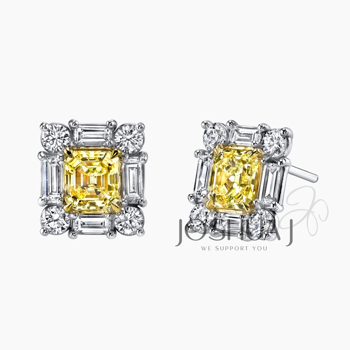 Fancy Yellow Asscher Diamond Earrings
