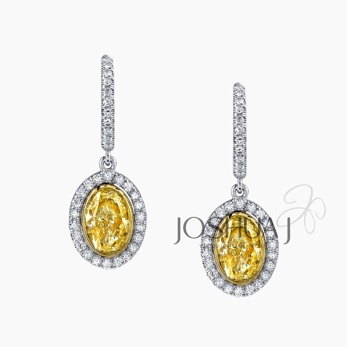 Fancy Yellow Oval Diamond Earrings