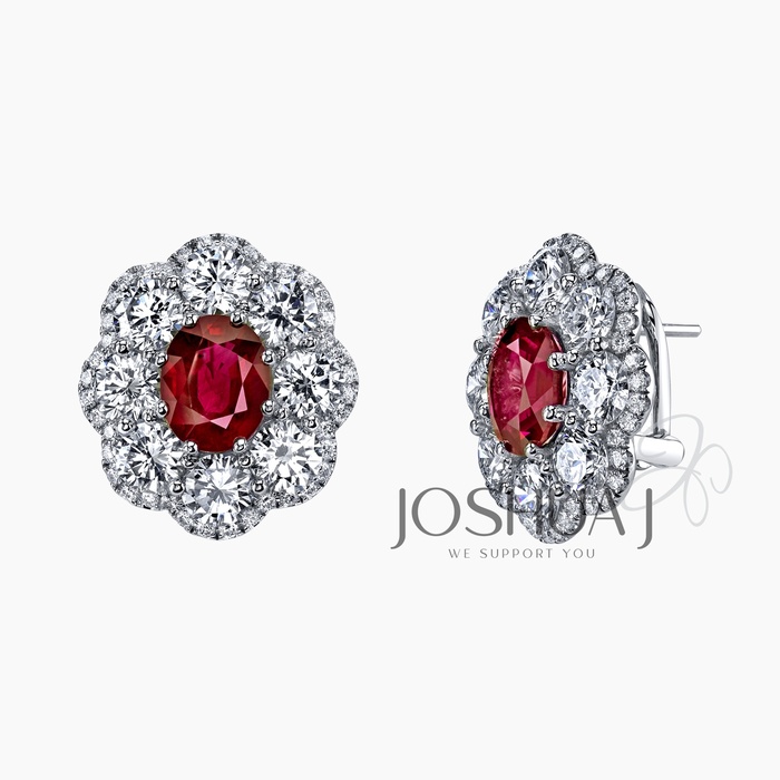 Round Ruby Cluster Earrings