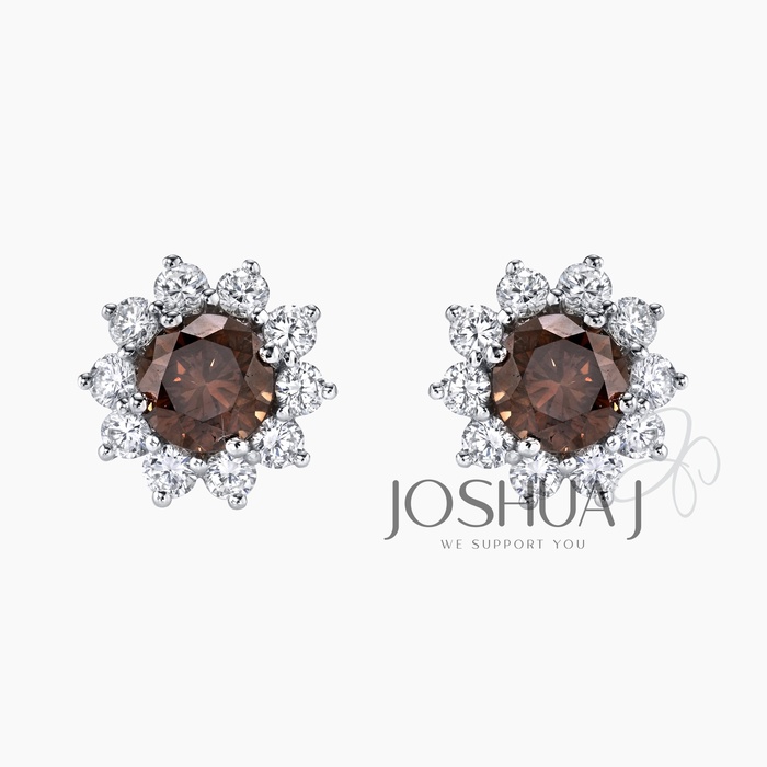Cognac Round Diamond Earrings