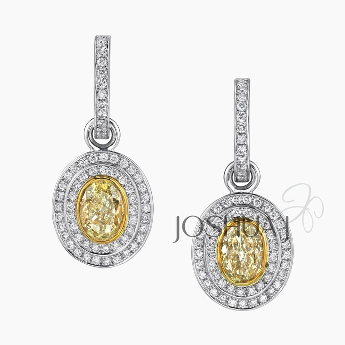 Fancy Yellow Oval Diamond Halo Earrings