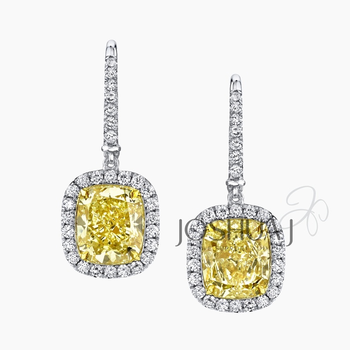 Fancy Yellow Cushion Diamond Halo Earrings