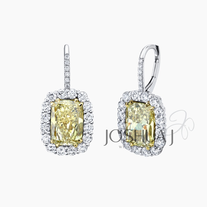 Fancy Yellow Cushion Diamond Halo Earrings