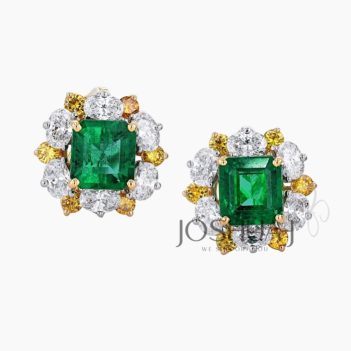 Fancy Yellow Oval Emerald Earrings