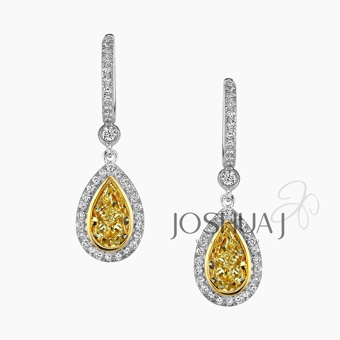 Fancy Yellow Pear Diamond Earrings