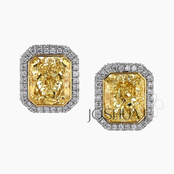 Fancy Yellow Radiant Stud Earrings