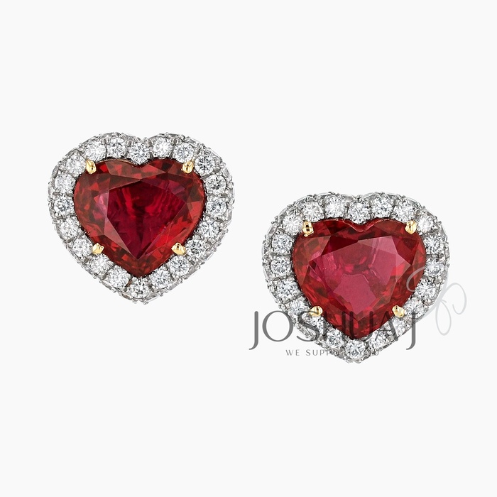 Heart Ruby Halo Earrings