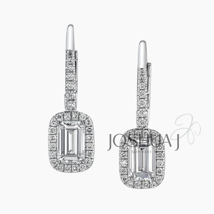 Emerald-Cut Diamond Halo Earrings