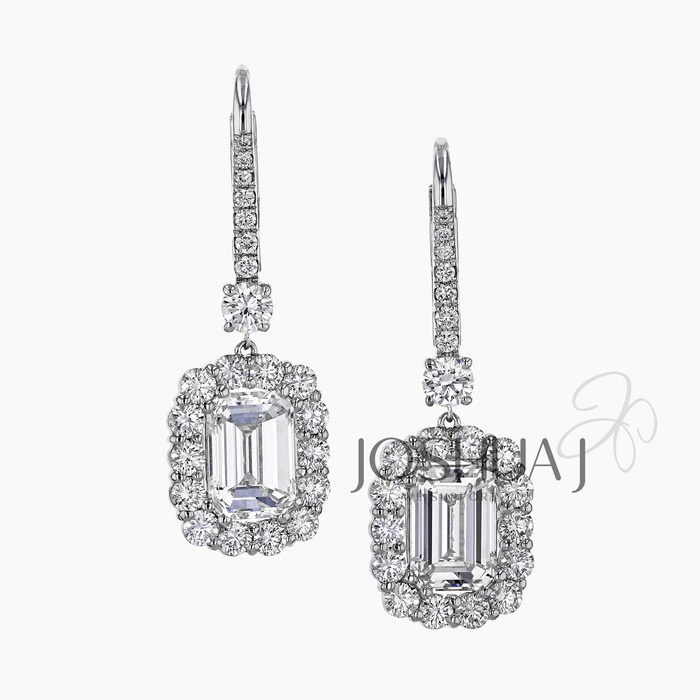 Emerald-Cut Diamond Halo Earrings