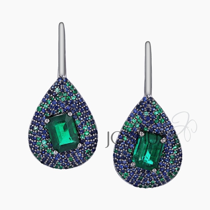 Round Emerald Halo Earrings