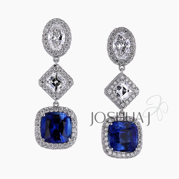 Cushion Sapphire Halo Earrings