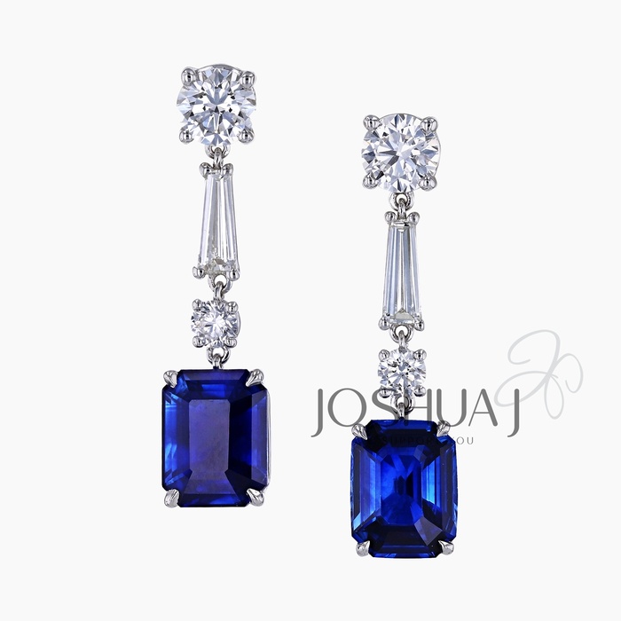 Emerald-Cut Sapphire Drop Earrings