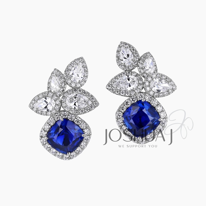 Cushion Sapphire Cluster Earrings