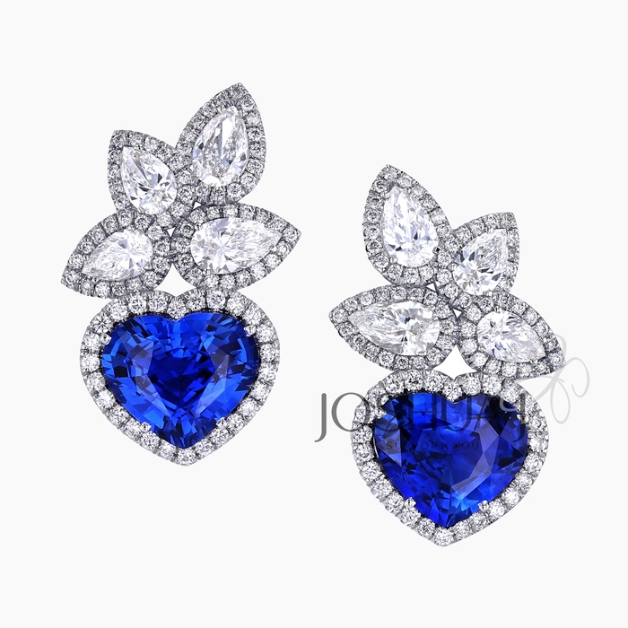 Heart Sapphire Cluster Earrings