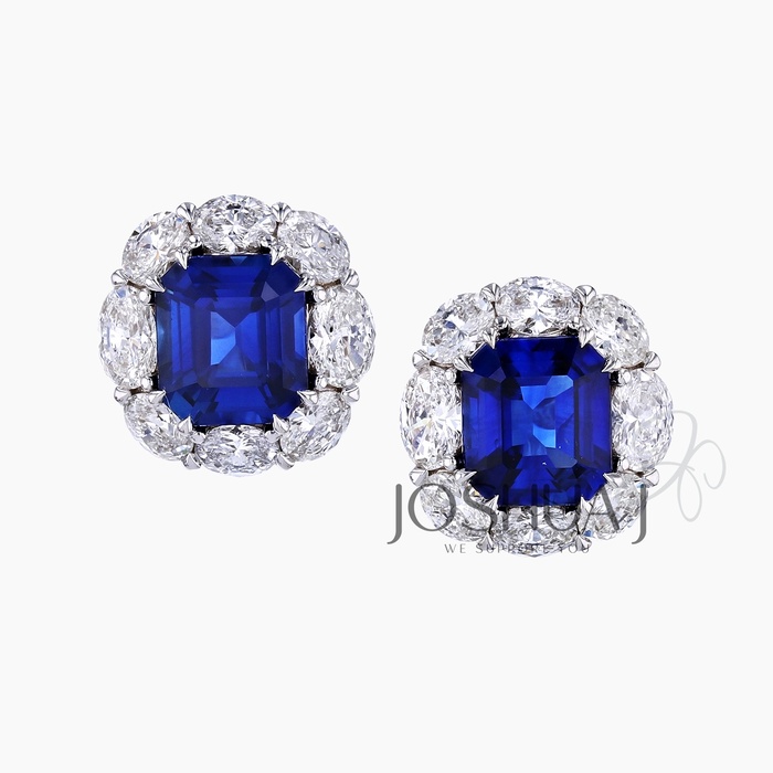Emerald-Cut Sapphire Halo Earrings