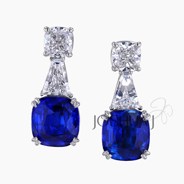Cushion Sapphire Three-Stone Earrings