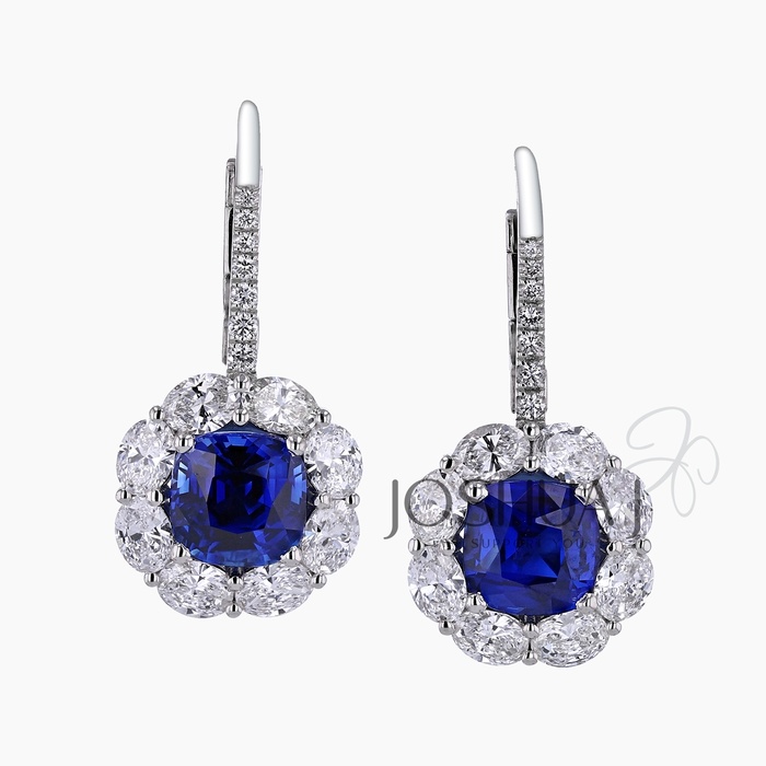 Cushion Sapphire Halo Earrings