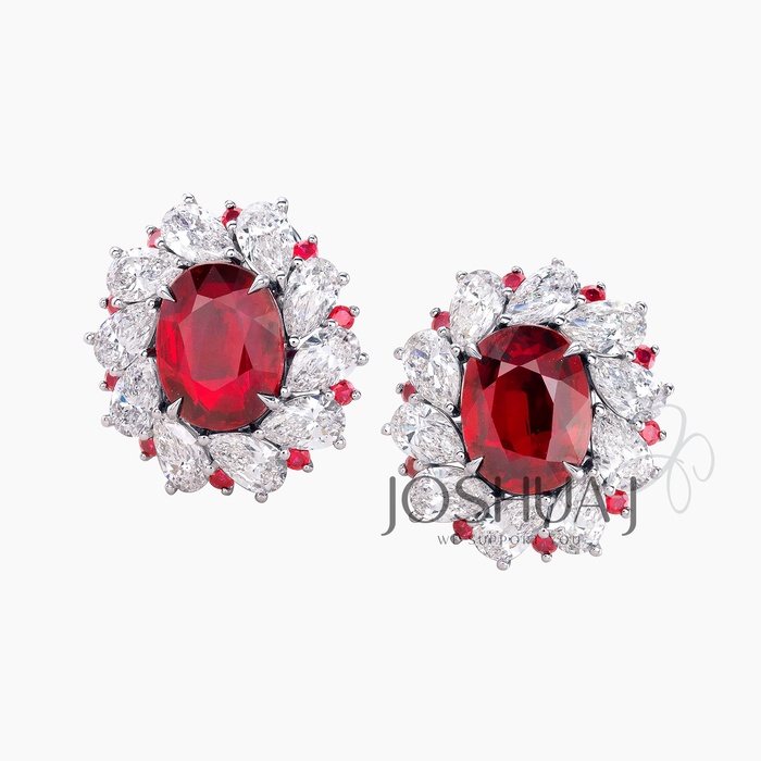 Oval Ruby Halo Earrings