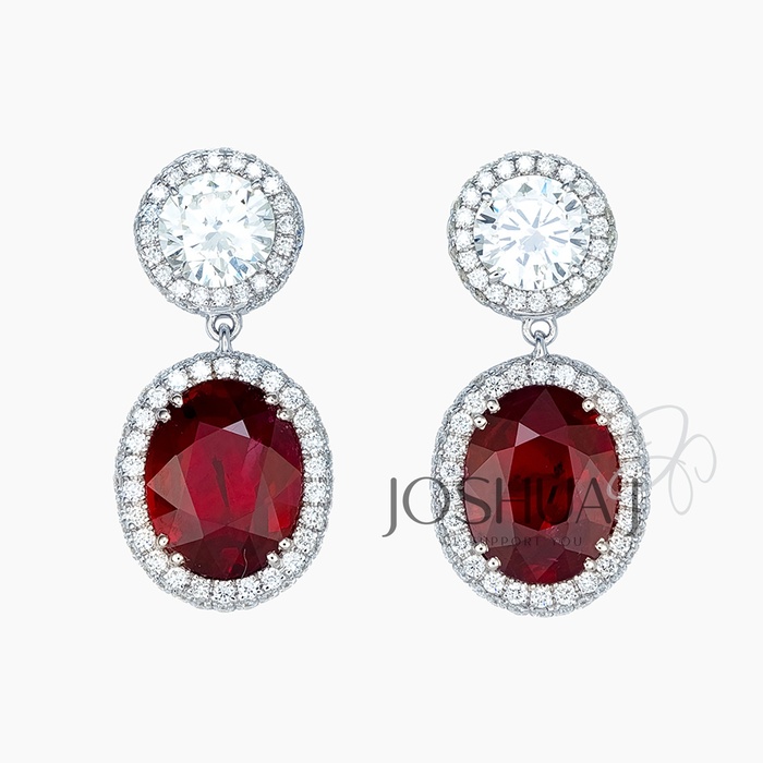Cushion Ruby Halo Earrings