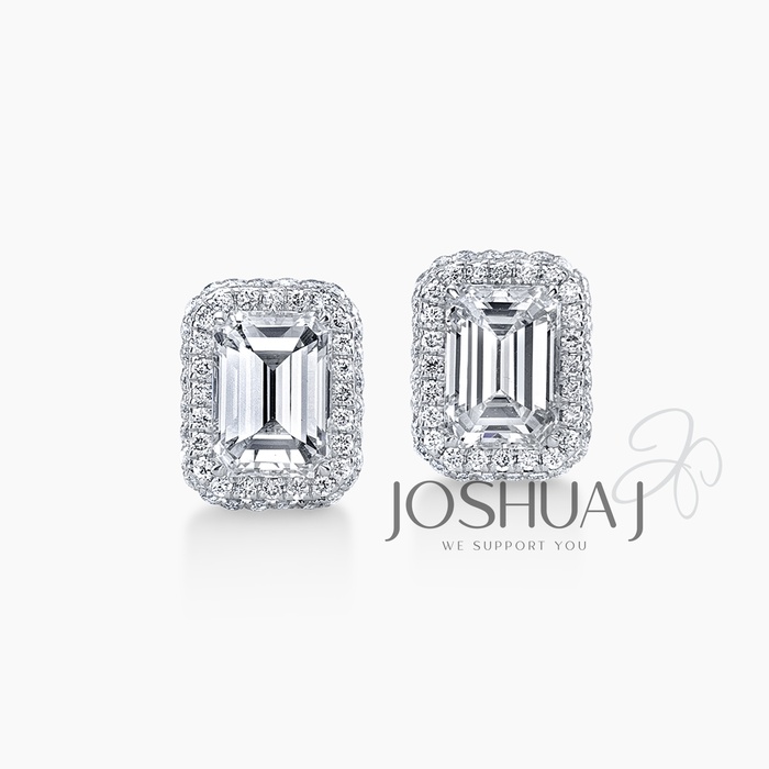 Emerald-Cut Diamond Halo Earrings
