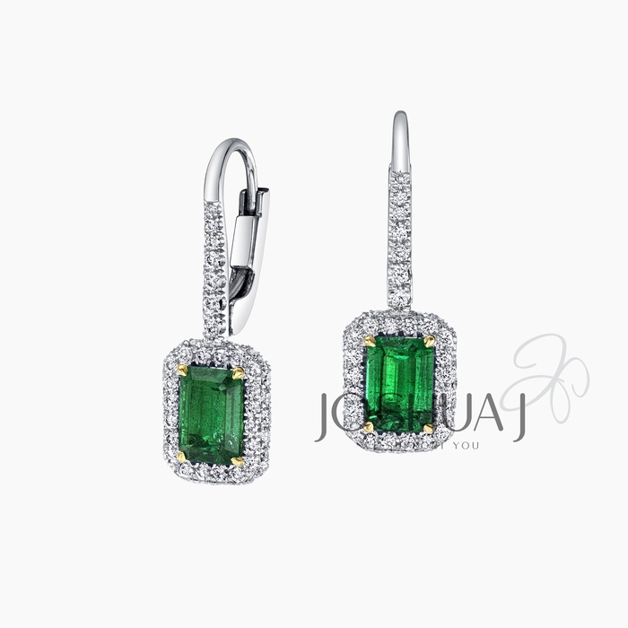 Round Emerald Drop Earrings