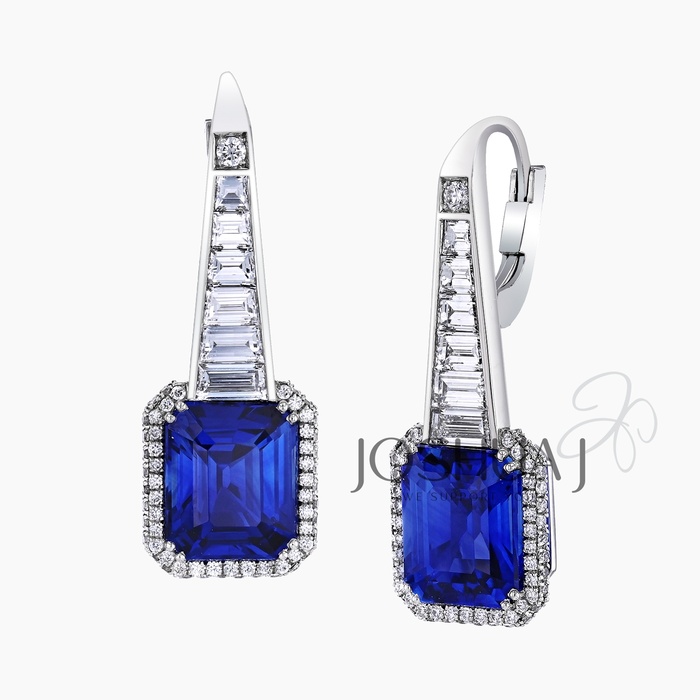 Emerald-Cut Sapphire Halo Earrings
