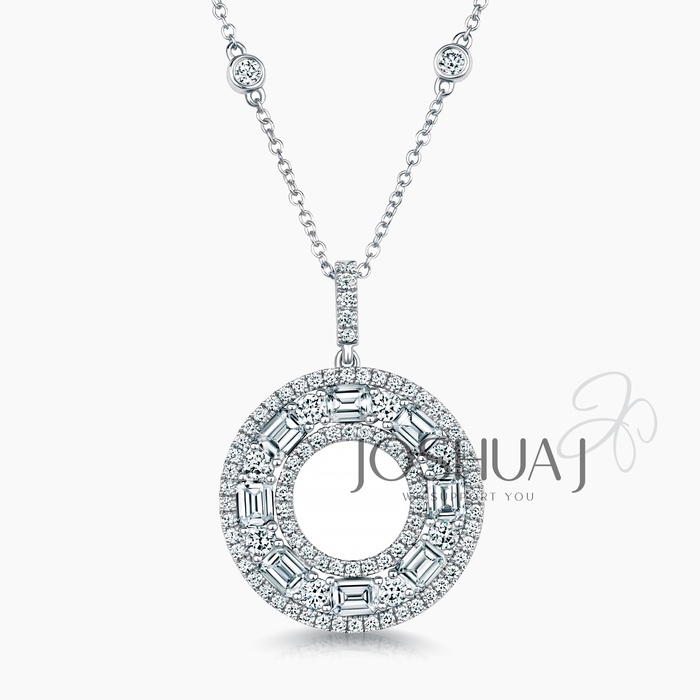 Emerald-Cut Diamond Halo Necklace