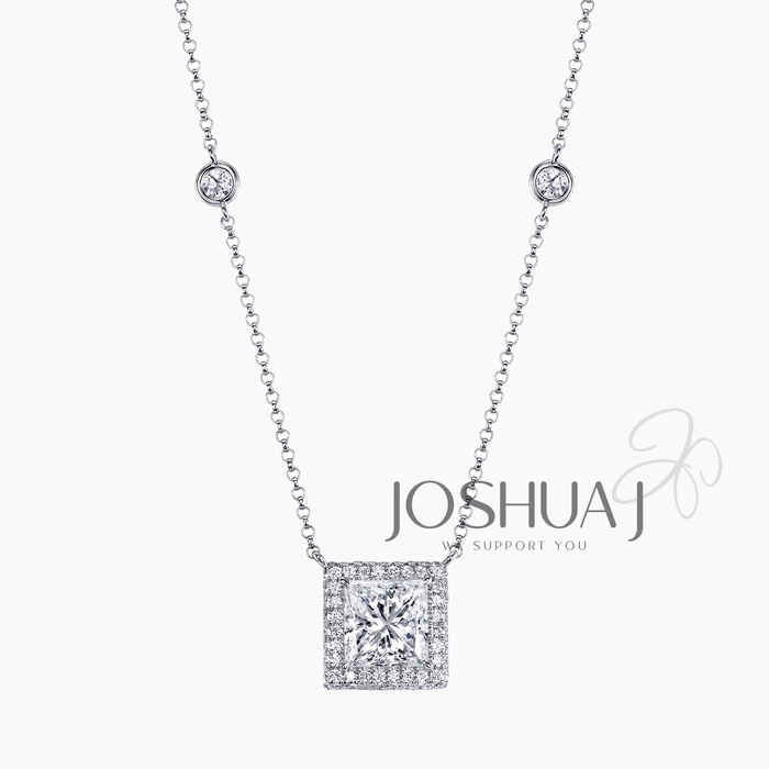 Princess Diamond Halo Necklace