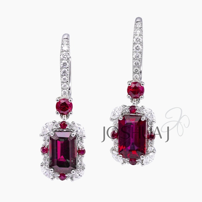 Emerald-Cut Ruby Halo Earrings