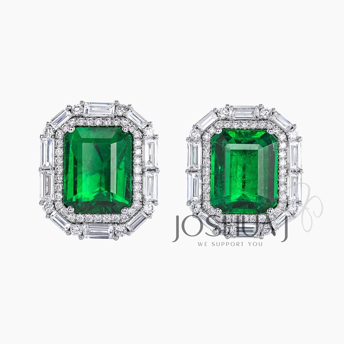 Round Emerald Halo Earrings