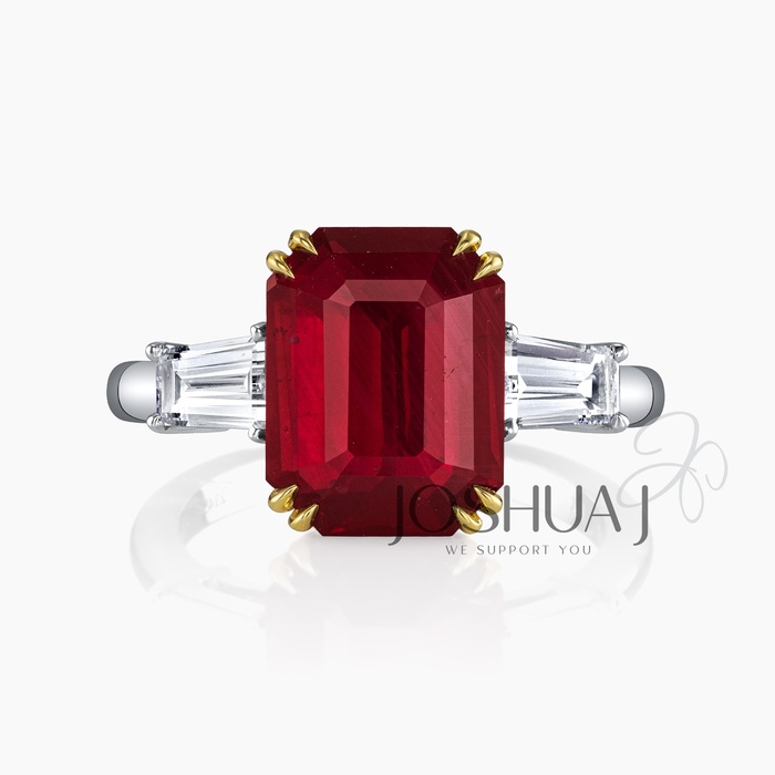 Emerald-Cut Ruby Three-Stone Ring