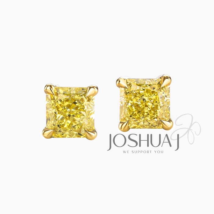 Fancy Intense Radiant Diamond Stud Earrings