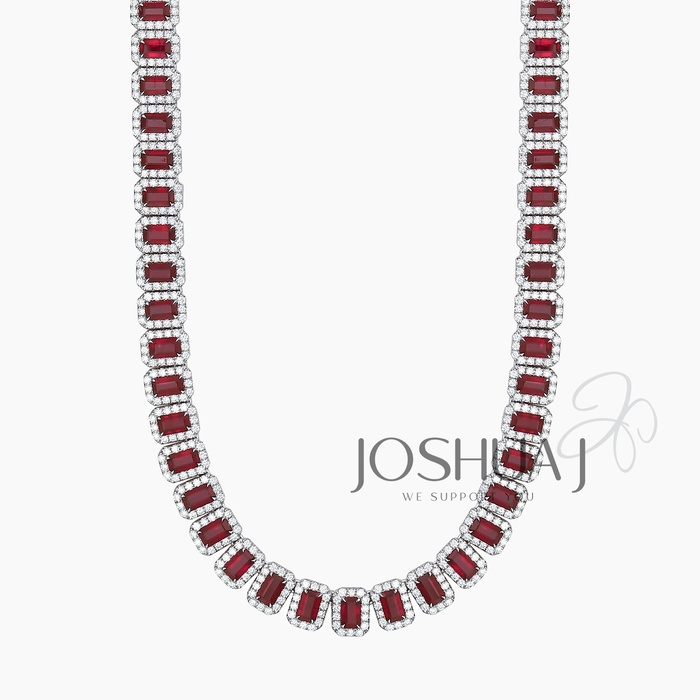 Emerald-Cut Ruby Halo Necklace