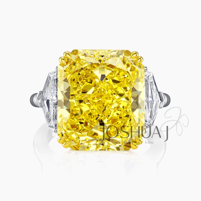 Fancy Intense Radiant Diamond Three-Stone Ring