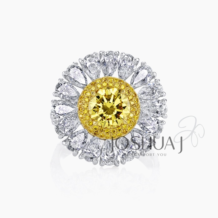 Fancy Intense Round Diamond Halo Ring