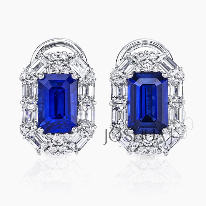 Emerald-Cut Sapphire Halo Earrings