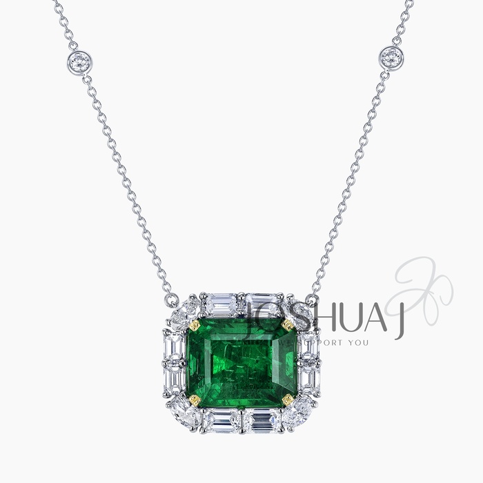 Oval Emerald Halo Necklace