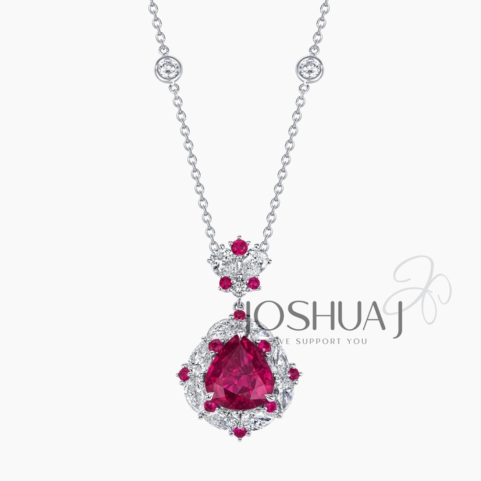 Pear Ruby Halo Necklace