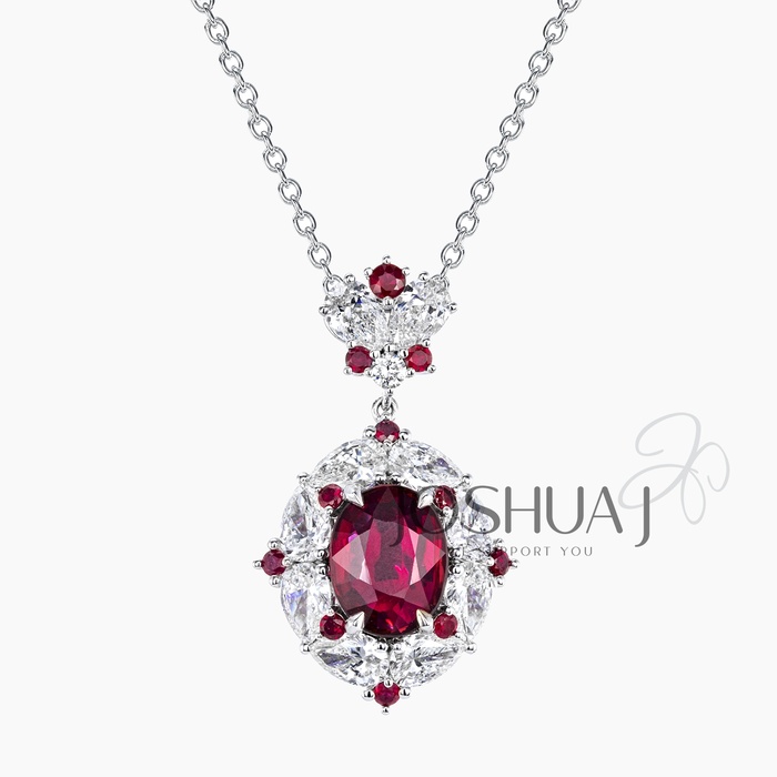 Oval Ruby Halo Necklace