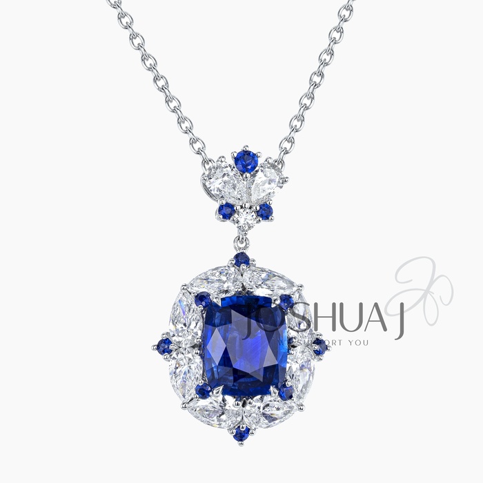 Oval Sapphire Halo Necklace