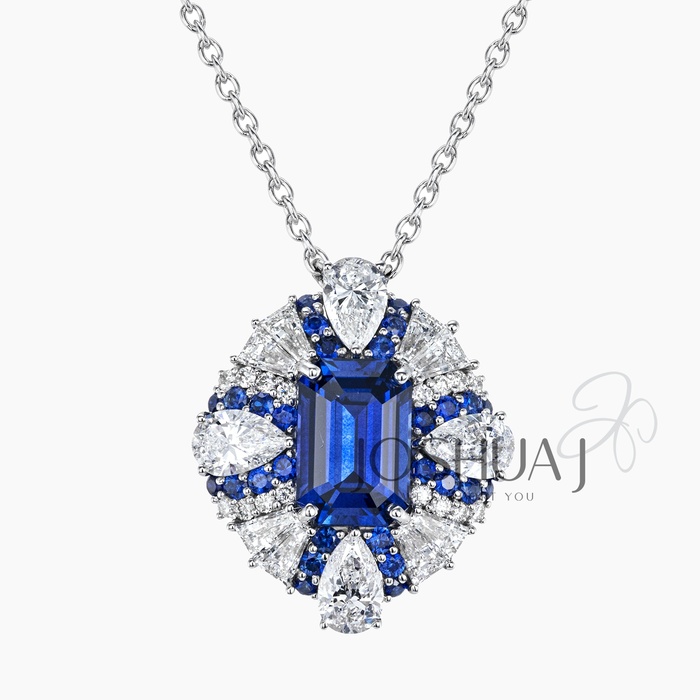 Emerald-Cut Sapphire Halo Necklace