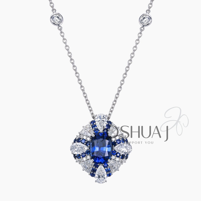 Cushion Sapphire Halo Necklace