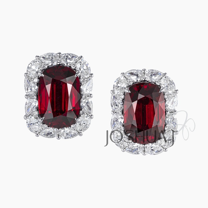 Oval Ruby Halo Earrings