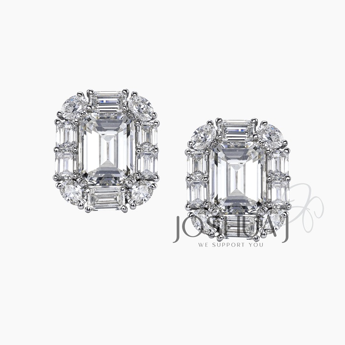 Emerald-Cut Diamond Halo Earrings