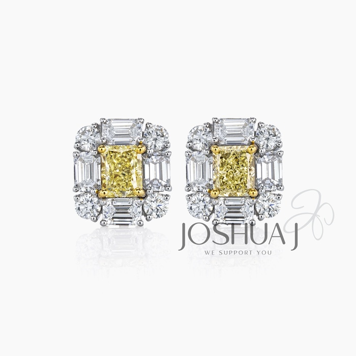 Fancy Yellow Radiant Diamond Halo Earrings