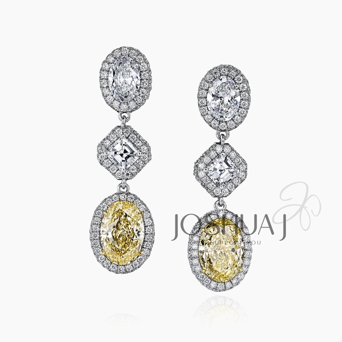 Fancy Yellow Oval Diamond Earrings