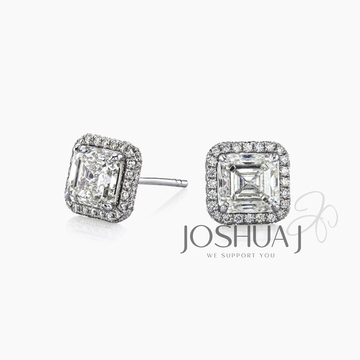 Asscher Diamond Halo Earrings