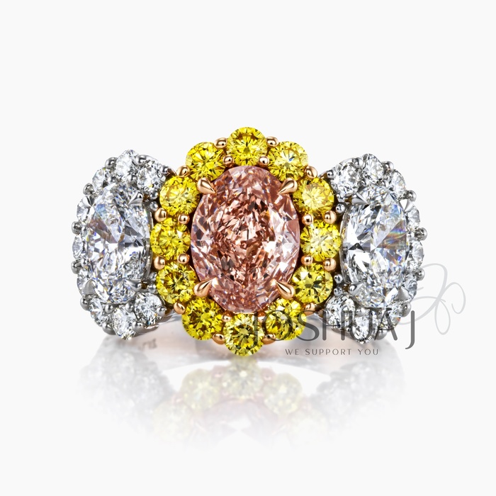 Fancy Vivid Oval Diamond Halo Ring