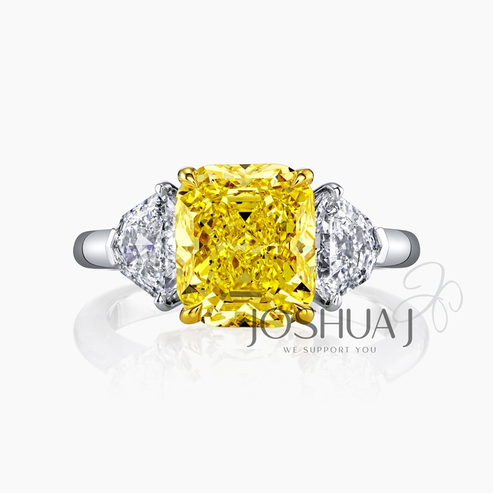 Fancy Vivid Cushion Diamond Three-Stone Ring