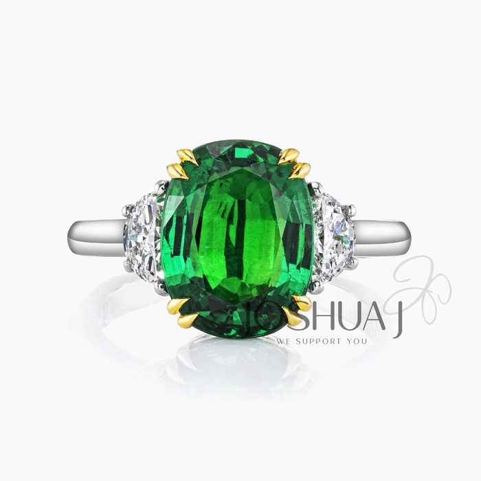 Cushion Emerald Three-Stone Ring